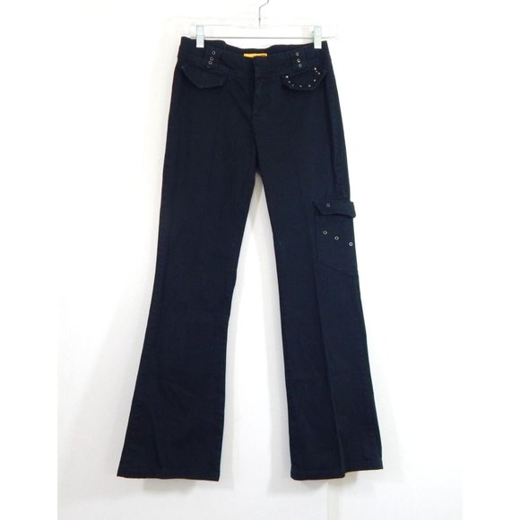 Gasoline Pants - 90s GASOLINE pants low rise bootcut cargo Y2K casual stretch black SMALL